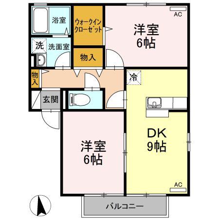 ラ・ヴェールA(2DK/1階)の間取り写真