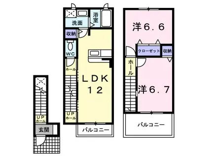 ヴィラ・サンライズB(2LDK/2階)の間取り写真