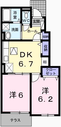 グランチャレットI(2DK/1階)の間取り写真