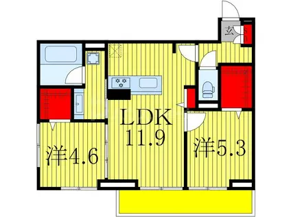 スリーレイヤー柏の葉(2LDK/1階)の間取り写真