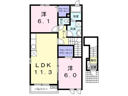 ガーデンヒルズB(2LDK/2階)の間取り写真