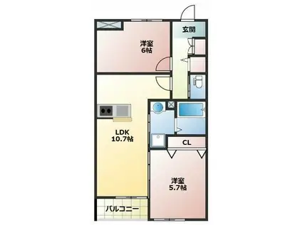 コンフォルト(2LDK/2階)の間取り写真