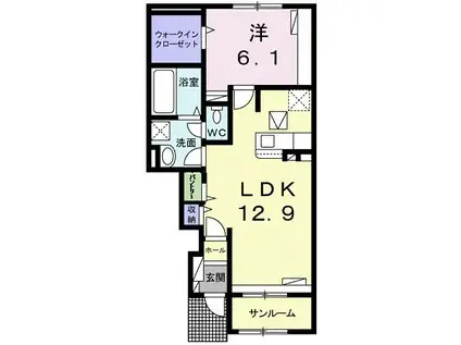 ＪＲ常磐線 荒川沖駅 徒歩12分 2階建 築4年(1LDK/1階)の間取り写真