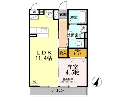 下関第7レジデンス江崎壱番館(1LDK/3階)の間取り写真