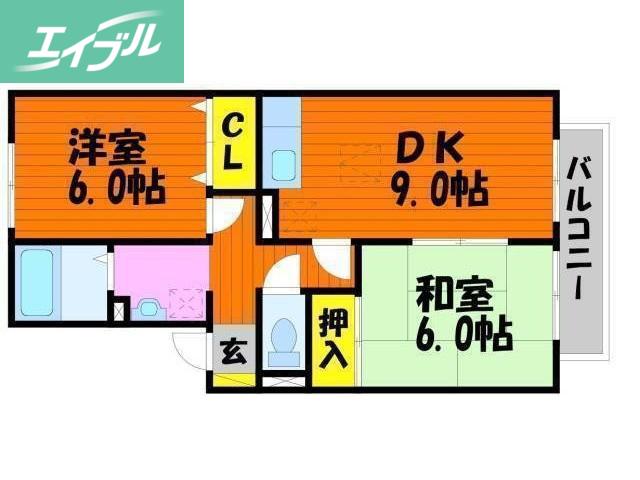 アリッサム21 B棟(2DK/2階)の間取り写真