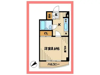 TS GARDEN稲城(1K/4階)の間取り写真