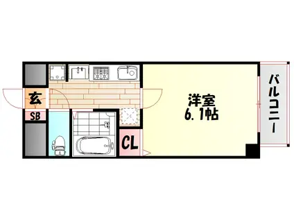 プレサンス難波幸町(1K/4階)の間取り写真