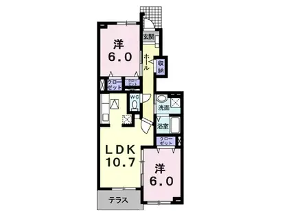 ソレイユK枝松B(2LDK/1階)の間取り写真
