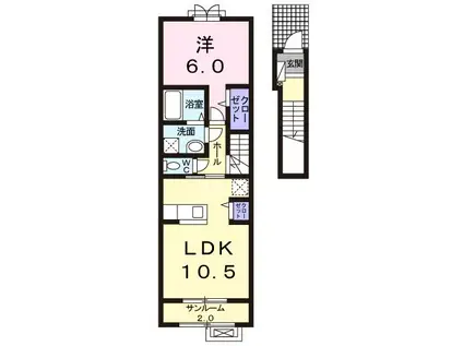 ルーチェ・デル・ソレI(1LDK/2階)の間取り写真