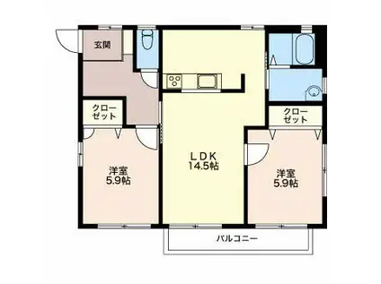 フロンティア徳間(2LDK/1階)の間取り写真