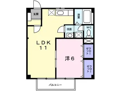 ウインズハイツII(1LDK/1階)の間取り写真