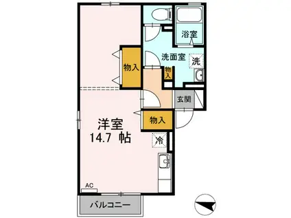 エクセル東尾道 A棟(ワンルーム/2階)の間取り写真