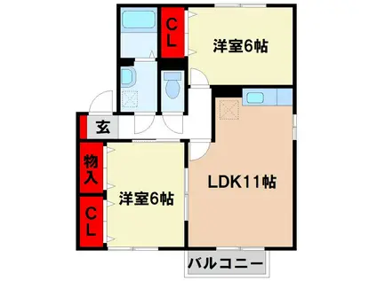 フォレ・ドミールA(2LDK/2階)の間取り写真