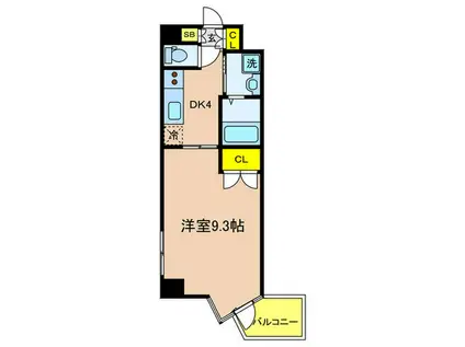 サンビレッジ布引(1DK/3階)の間取り写真