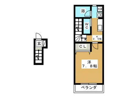 ワイズコートⅡ(1K/2階)の間取り写真