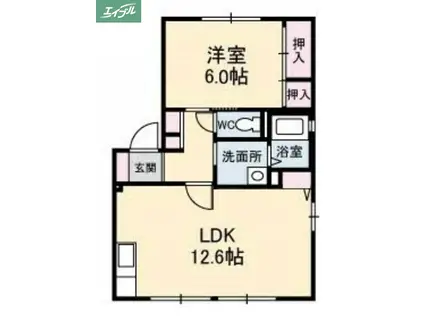 ディアスわかば(1LDK/2階)の間取り写真