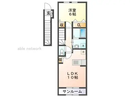 オリオンエアポートA・B(1LDK/2階)の間取り写真