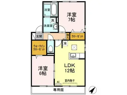 オーキッドコートD(2LDK/1階)の間取り写真