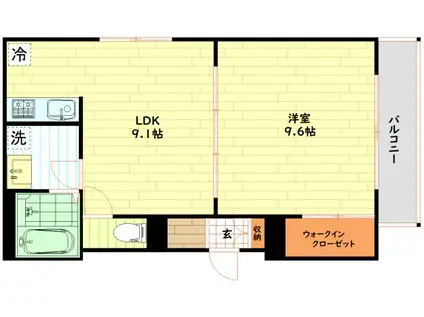京橋オリエンタルキューブ(1LDK/4階)の間取り写真