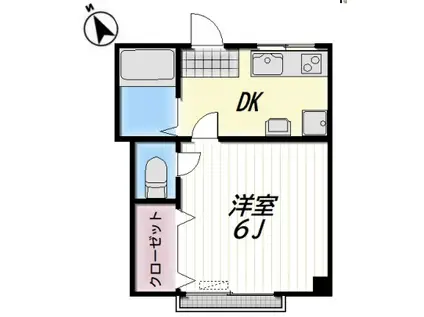 日暮里・舎人ライナー 赤土小学校前駅 徒歩6分 4階建 築58年(1DK/3階)の間取り写真