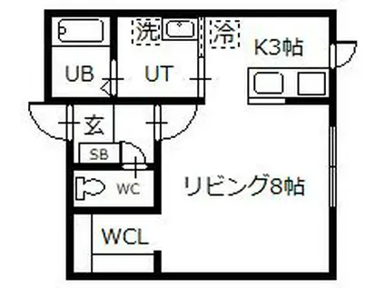 ＪＲ富良野線 緑が丘駅(北海道) 徒歩21分 2階建 築3年(1K/2階)の間取り写真