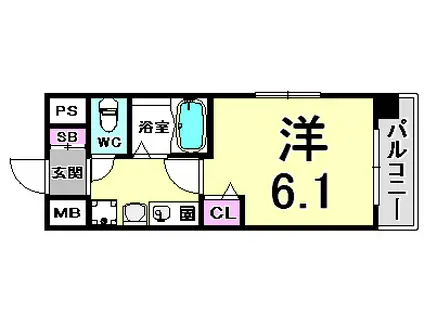 エステムコート神戸西II(1K/2階)の間取り写真