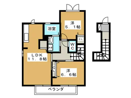 マストタウン檀田 S棟(2LDK/2階)の間取り写真