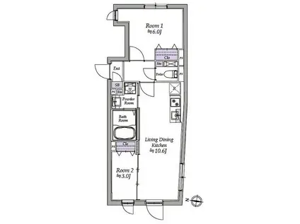 ATRIO FLATS高円寺ノース(2LDK/2階)の間取り写真