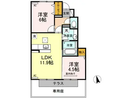カンマチヒルズ(2LDK/1階)の間取り写真