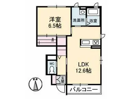 セントアイランドD棟(1LDK/1階)の間取り写真