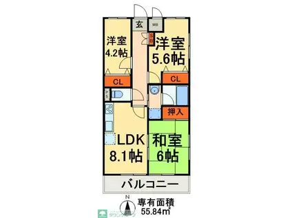 ナチュール三郷(3DK/5階)の間取り写真