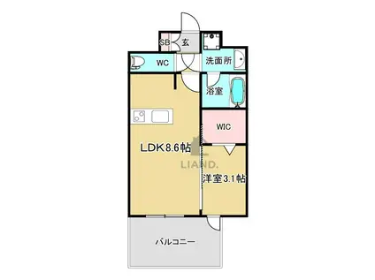 グランフォーレ博多ウォーターフロント(1LDK/8階)の間取り写真