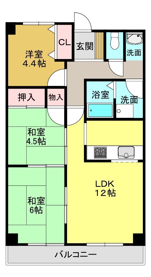 サンメゾン忍海(3LDK/3階)の間取り写真