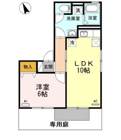 ヴィラージュルピナB(1LDK/1階)の間取り写真