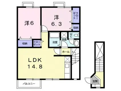 西小路ハイツI(2LDK/2階)の間取り写真
