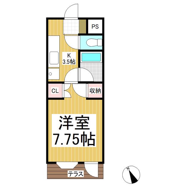 ハイツ東部(1K/1階)の間取り写真