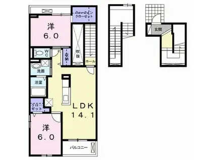 レジデンス高砂宝殿(2LDK/3階)の間取り写真