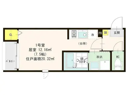 クレセント唐の原(ワンルーム/3階)の間取り写真