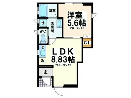 GRADO白山(1LDK/1階)の間取り写真