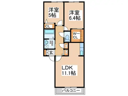 アシューム出水(2LDK/1階)の間取り写真