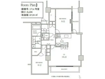 パークコート麻布十番ザタワー(2LDK/17階)の間取り写真