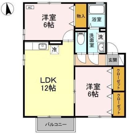 リバーサイド(2LDK/2階)の間取り写真