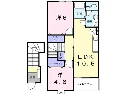 コモドカーサ旭台 O(2LDK/2階)の間取り写真