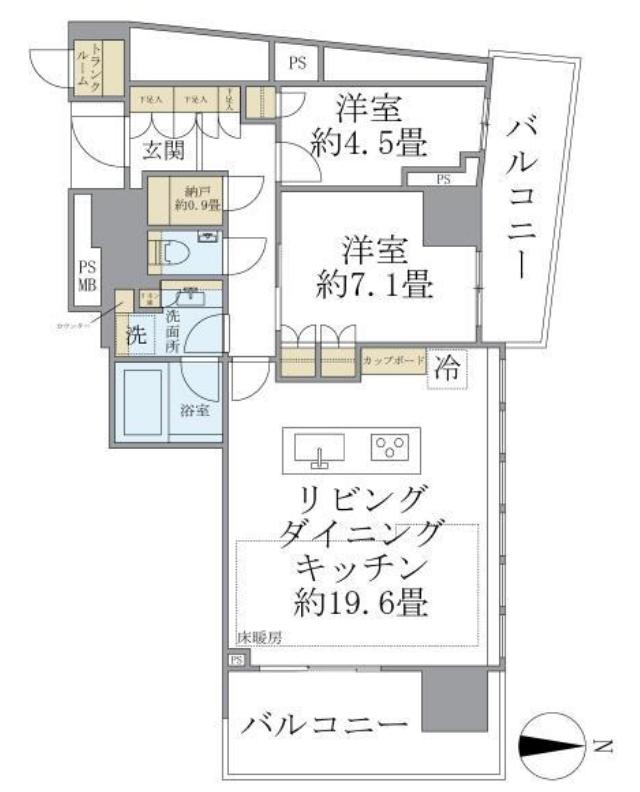 BRILLIA TOWER池袋(2LDK/22階)の間取り写真