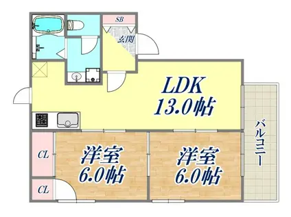 GROND LIFE芦屋三条(2LDK/1階)の間取り写真