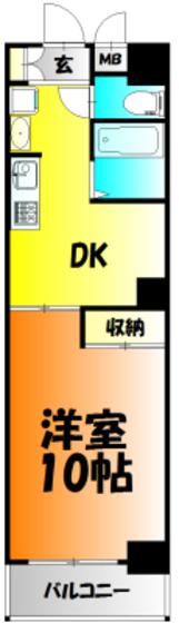 グレースガーデン岡山(1DK/4階)の間取り写真