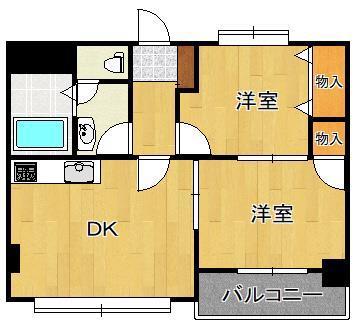 レジデンシャル門司港(2DK/3階)の間取り写真