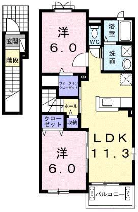 ブリーゼ楓II B(2LDK/2階)の間取り写真
