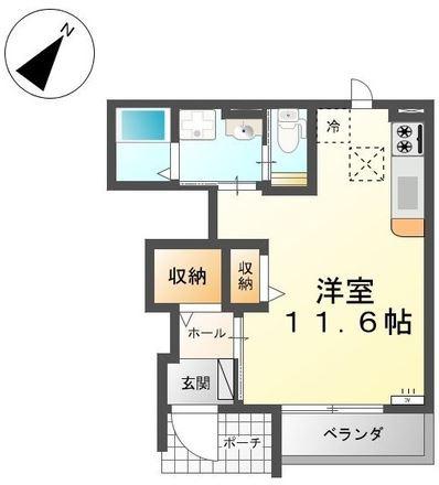 リジエール B棟(ワンルーム/1階)の間取り写真