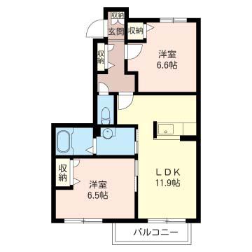 アルベアール パセオ B(2LDK/1階)の間取り写真